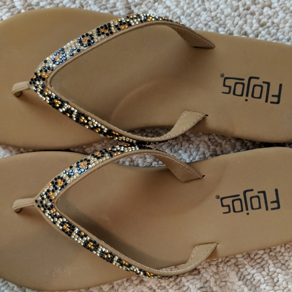 Flojos Rhinestone Animal Print Flip Flops.  #102 - Picture 4 of 5